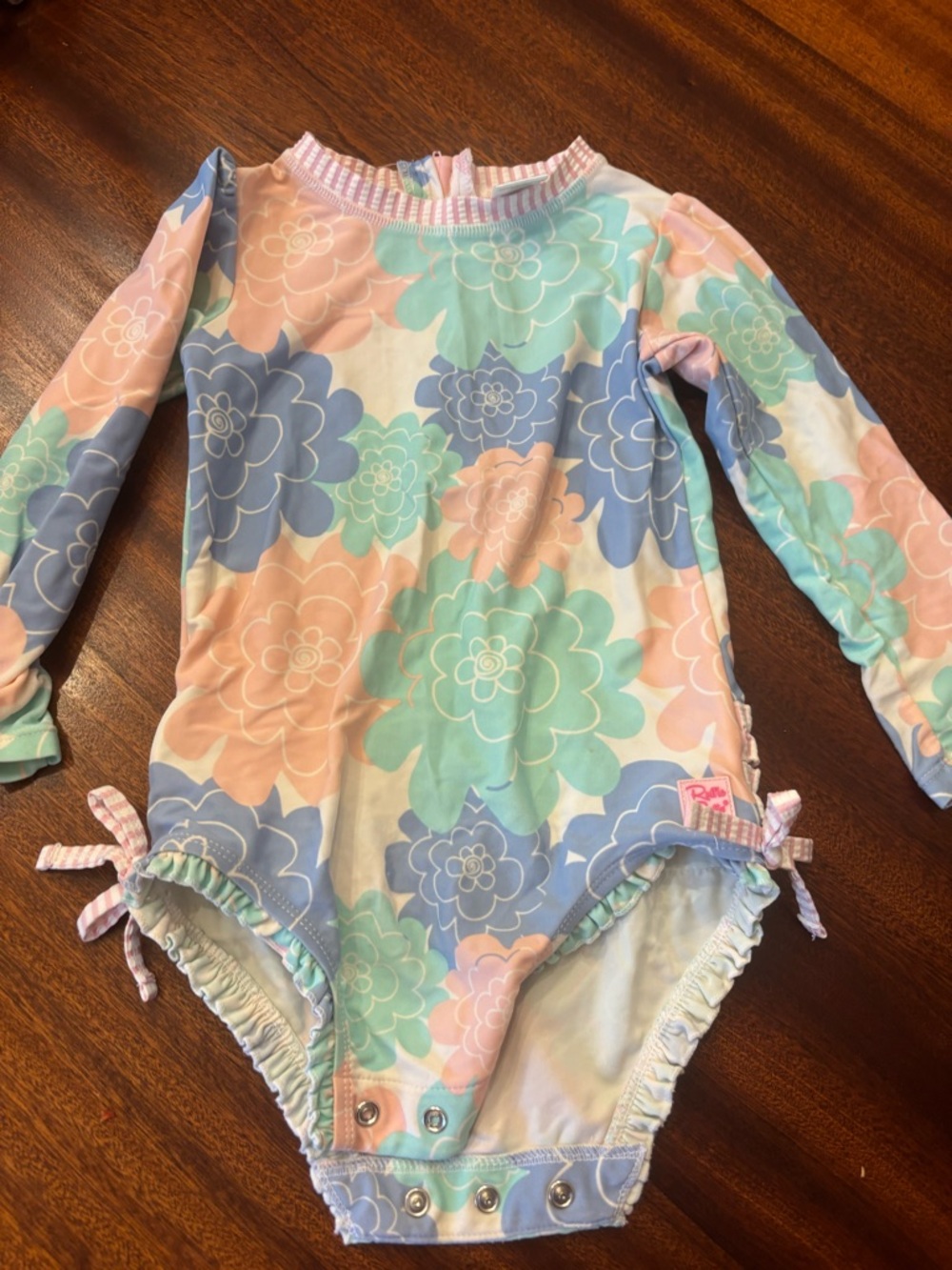 Ruffle Butts Pastel Floral Long-Sleeve One-Piece Swimsuit - Pink, Blue, Mint